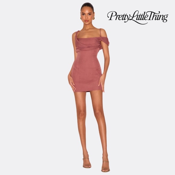 PrettyLittleThing Dusty Pink Woven Drape Mini Dress – Size US 2 – NWT - Picture 1 of 7